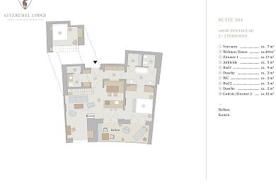 Floor plan penthouse chalet 304 -> for 2 + 2 persons