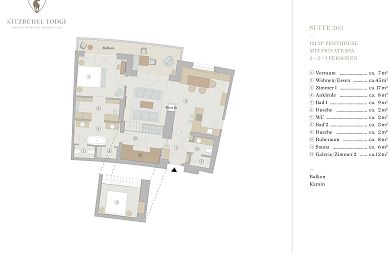 Grundriss Penthouse Chalet 305 -> für 6 Personen
